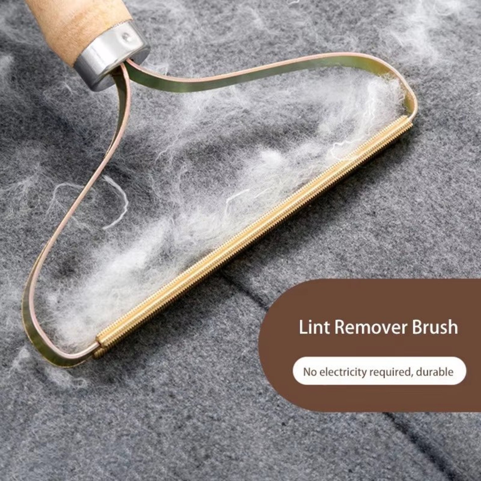 Lint remover brush on gray fabric