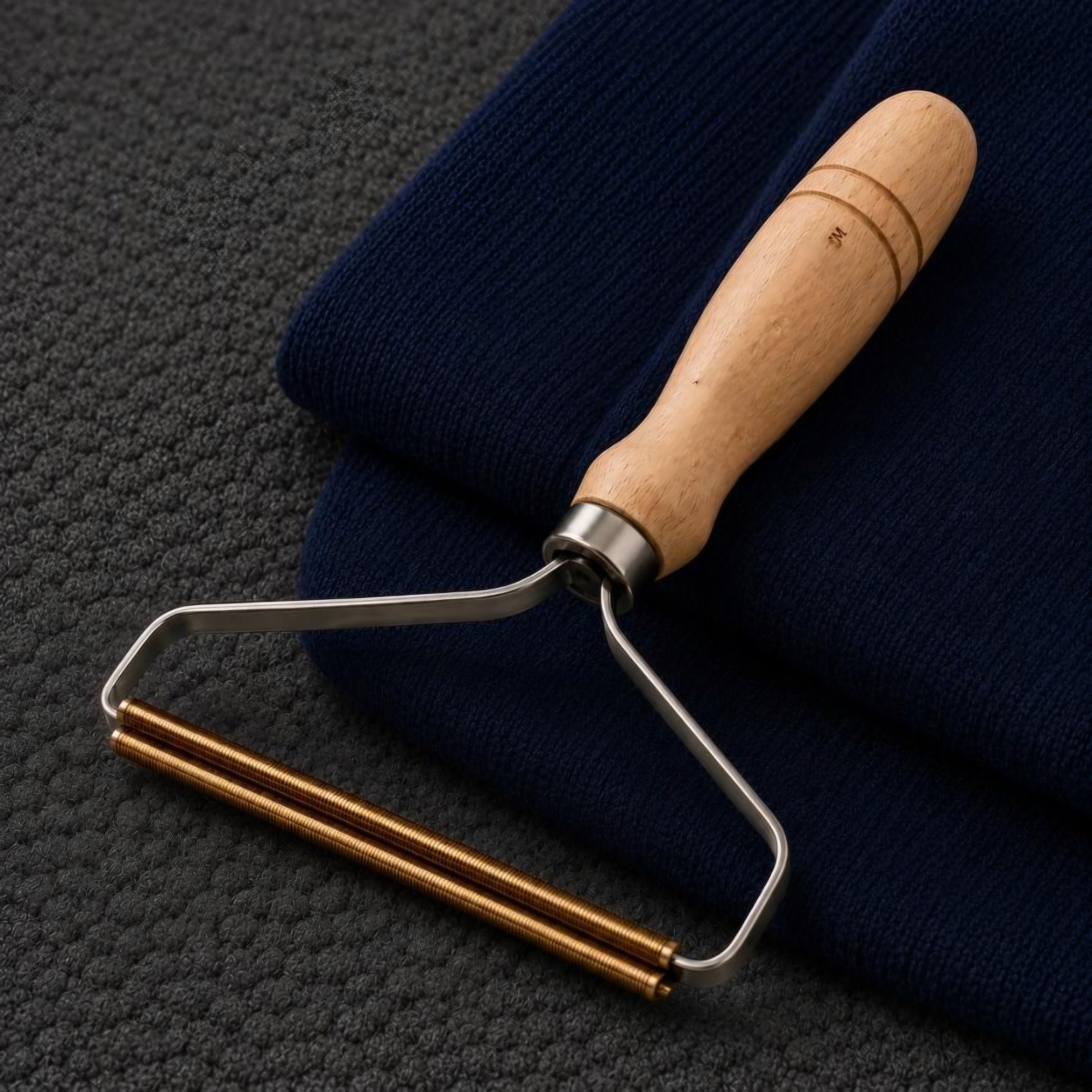 Wood handle and copper edge detail
